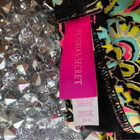 Victoria secret bathing suit top bikini paisley print neon gold sparkly shimmer - Picture 7 of 9